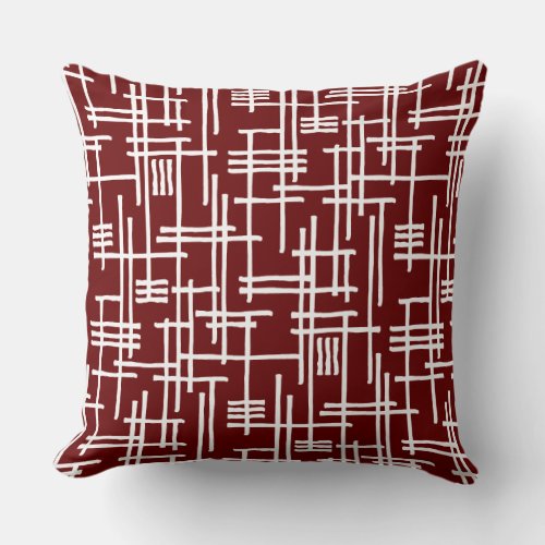 Abstract Lines 120923 _ White on Dark Red Throw Pillow