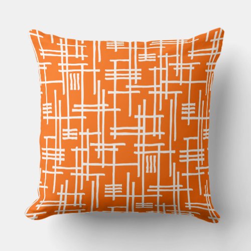 Abstract Lines 120923 _ White on Orange Throw Pillow