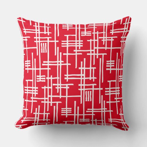 Abstract Lines 120923 _ White on Red Throw Pillow