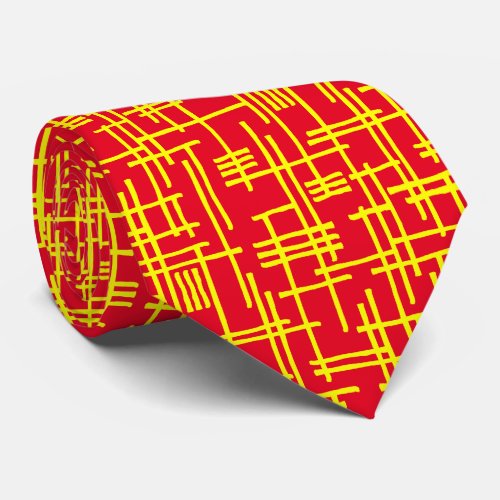 Abstract Lines 120923 _ Yellow on Red Neck Tie