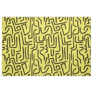 Abstract Lines 130318 - Black on #fff300 Yellow Fabric