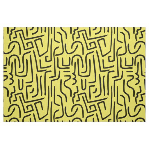 Abstract Lines 130318 - Black on #fff300 Yellow Fabric