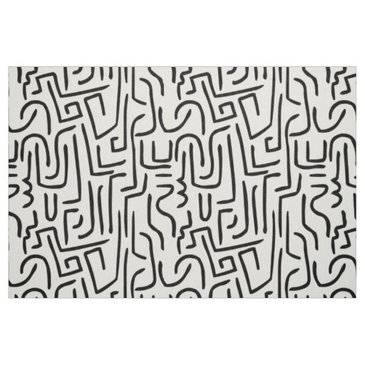 Abstract Lines 130318 - Black on White Fabric