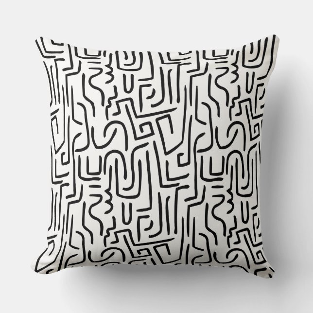 Abstract Lines 130318 - Black on White Throw Pillow (Front)