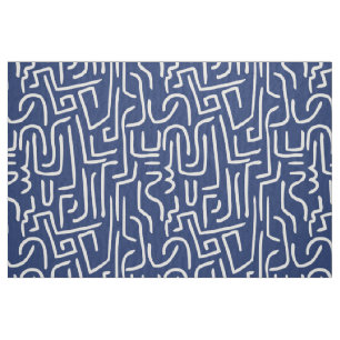 Abstract Lines 130318 - White on #1D336D Blue Fabric