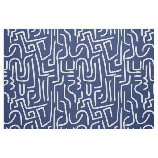 Abstract Lines 130318 - White on #1D336D Blue Fabric