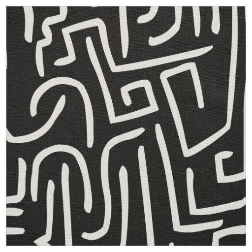 Abstract Lines 130318 - White on Black Fabric