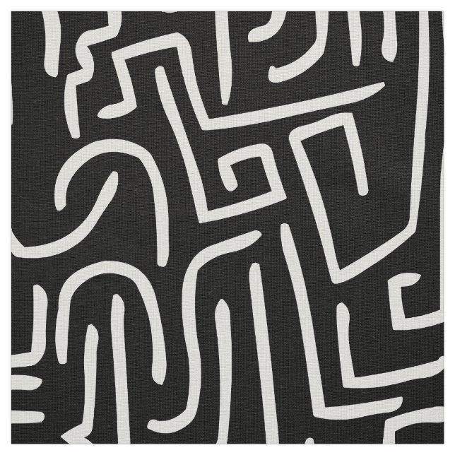 Abstract Lines 130318 - White on Black Fabric (Swatch)
