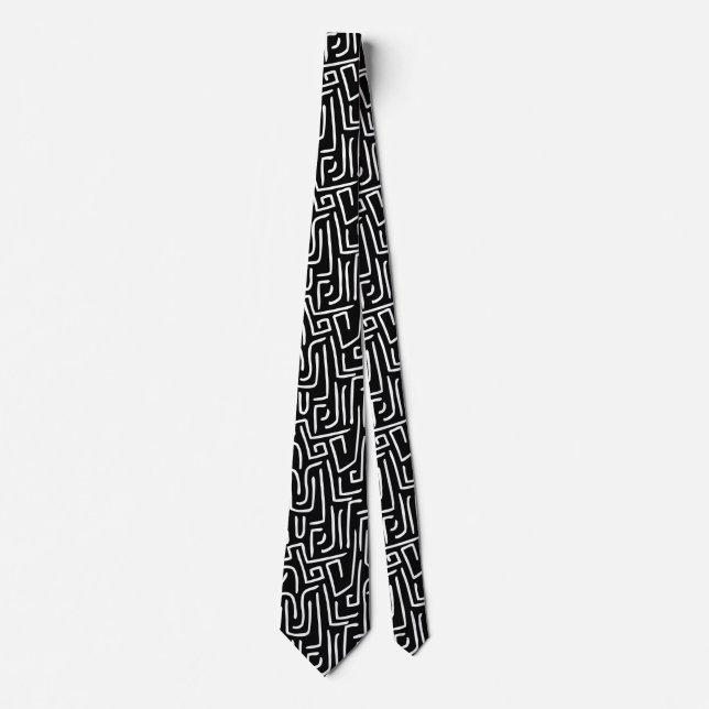 Abstract Lines 130318 - White on Black Neck Tie (Front)