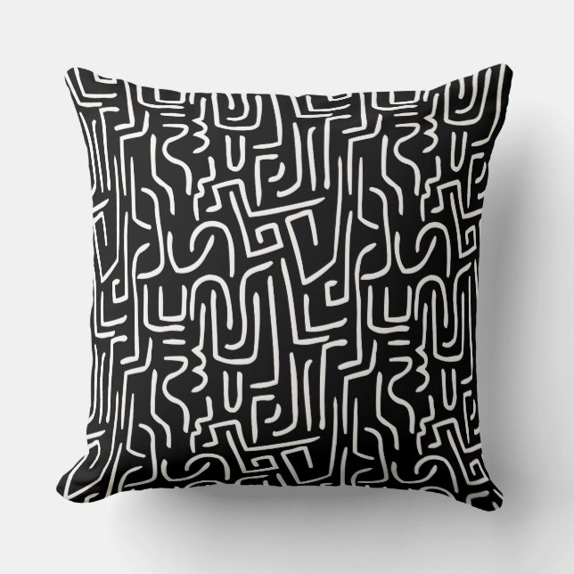 Abstract Lines 130318 - White on Black Throw Pillow (Front)