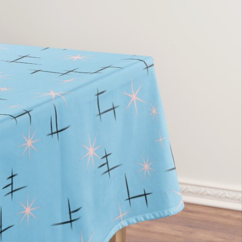 Abstract lines and Pink Stars Baby Blue Retro Tablecloth