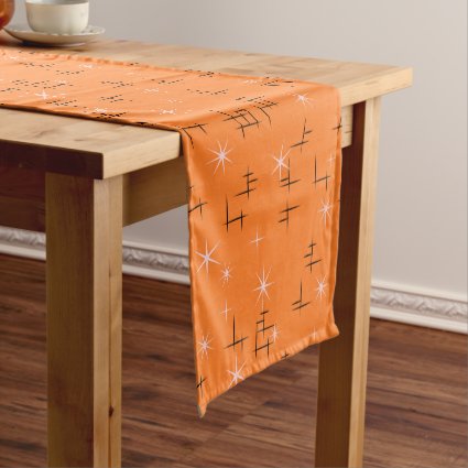 Abstract lines and Pink Stars on Orange Retro Short Table Runner