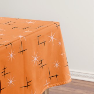 Abstract lines and Pink Stars on Orange Retro Tablecloth