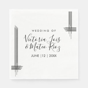 Abstract Lines Black White Modern Wedding Napkins