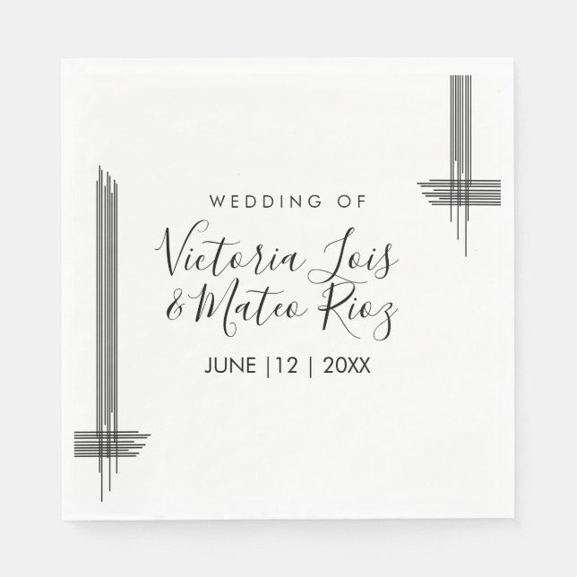 Abstract Lines Black White Modern Wedding  Napkins (Front)
