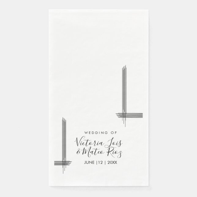 Abstract Lines Black White Modern Wedding  Paper Guest Towels (Front)