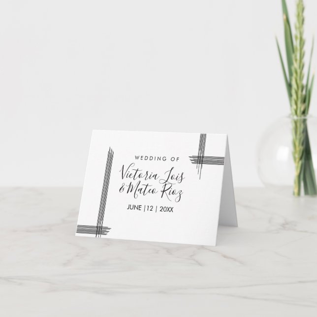 Abstract Lines Black White Modern Wedding Table Letterpress Thank You Card (Front)