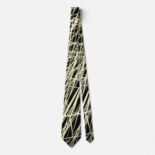 Abstract Lines - Cream on Black Neck Tie