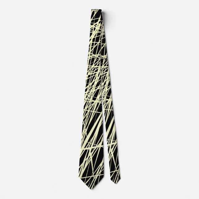 Abstract Lines - Cream on Black Neck Tie (Front)