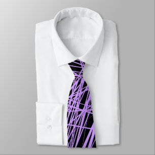 Abstract Lines - Easter Purple on Black Neck Tie