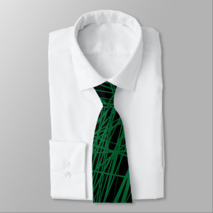 Abstract Lines - Forest Green on Black Neck Tie