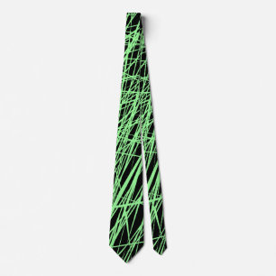 Abstract Lines - Mint Green on Black Neck Tie