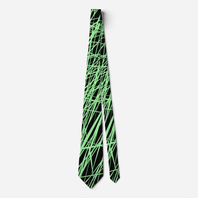 Abstract Lines - Mint Green on Black Neck Tie (Front)