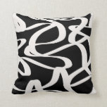 Abstract Lines Modern Black And Beige Cream Swirl Throw Pillow<br><div class="desc">Abstract Shapes – Striped Pattern – black background with cream white lines.</div>