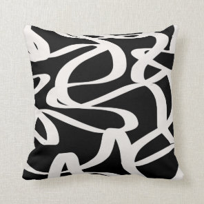 Abstract Lines Modern Black And Beige Cream Swirl Throw Pillow