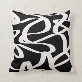 Abstract Lines Modern Black And Beige Cream Swirl Throw Pillow