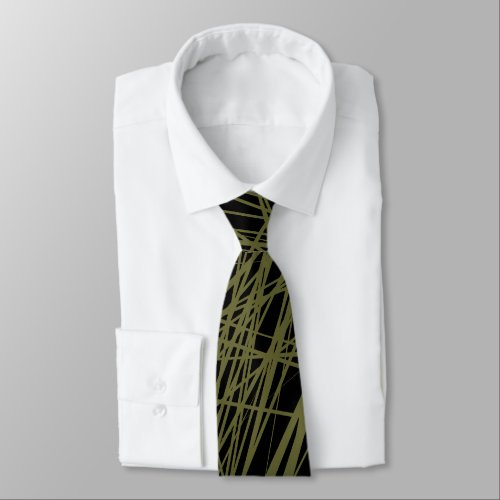 Abstract Lines _ Olive Drab on Black Neck Tie