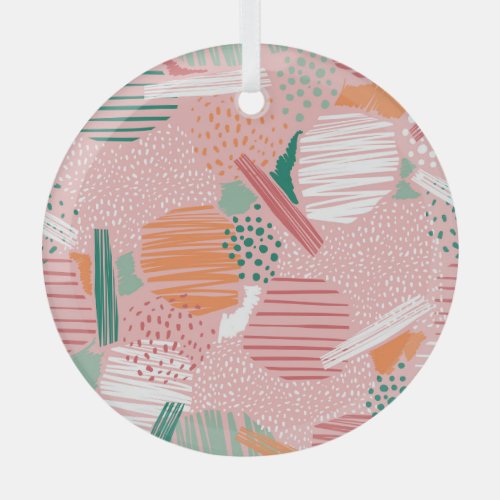 Abstract Lines Pastel Vintage Pattern Glass Ornament