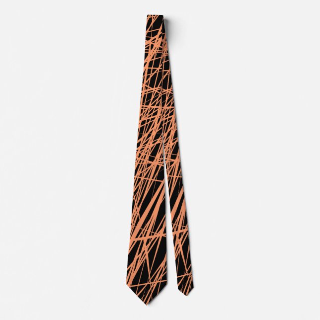 Abstract Lines - Peach on Black Neck Tie (Front)