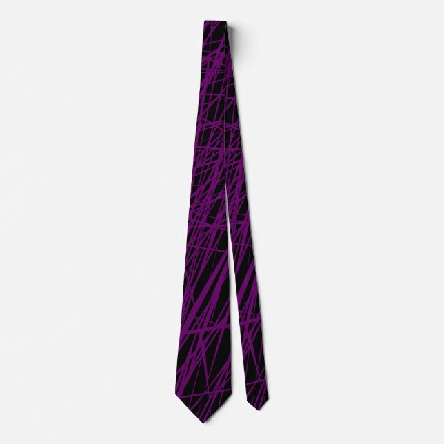 Abstract Lines - Plum on Black Neck Tie (Front)
