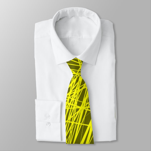 Abstract Lines - Yellow on 666600 Neck Tie (Tied)
