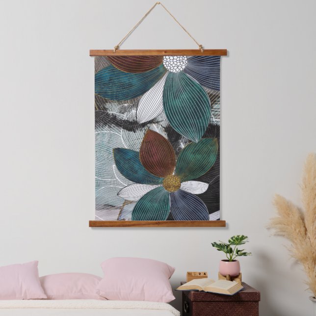 Abstract Linework Floral Art with Bold Petals Hanging Tapestry (Bedroom)