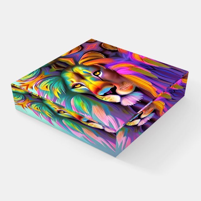 Abstract Lion Face Mystical Fantasy Art Paperweight (Angled)