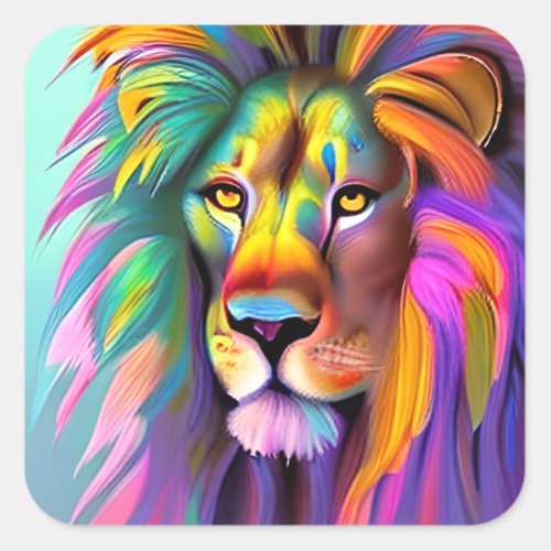 Abstract Lion Face Mystical Fantasy Art Square Sticker