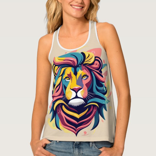Abstract Lion Head Art Tank Top (Front)