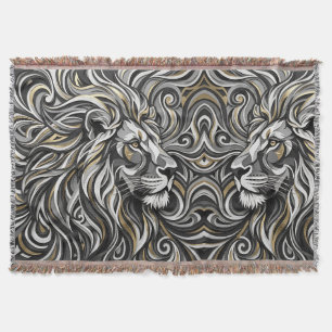 Abstract Lion Mane Gold Portrait Blankets
