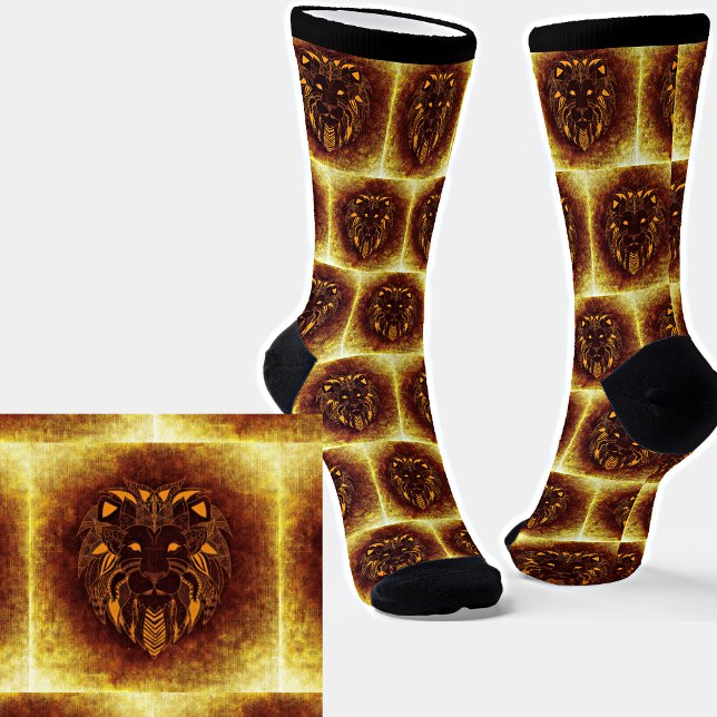 Abstract Lion on Brown Yellow  Socks (Creator Uploaded)