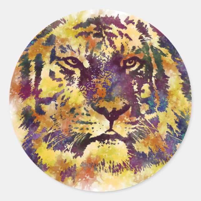 Abstract Lion Paintng Classic Round Sticker (Front)