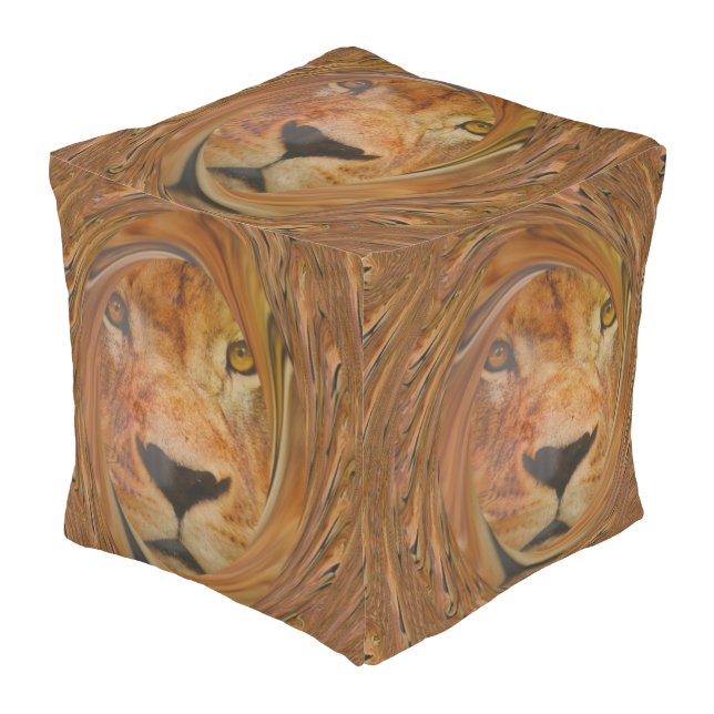 Abstract Lion Safari Art Print Outdoor Pouf (Angled Front)