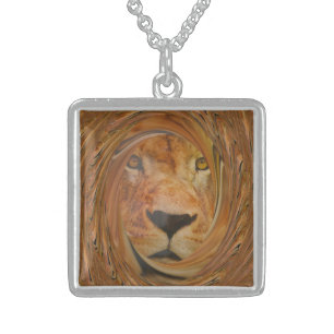 Abstract Lion Safari Art Print Sterling Silver Necklace