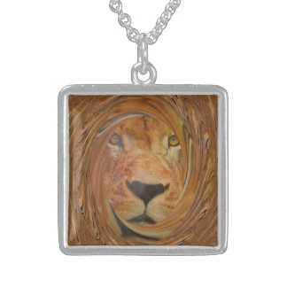 Abstract Lion Safari Art Print Sterling Silver Necklace