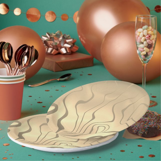 Abstract Liquefied Lines with Sepia-Toned Sunrise Paper Plates (Multi)