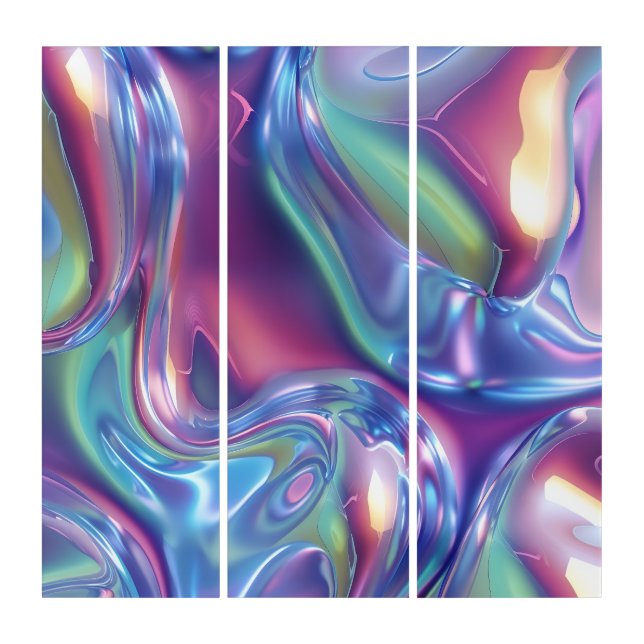 Abstract Liquid Chrome Stretched Canvas Print Triptych (Front)