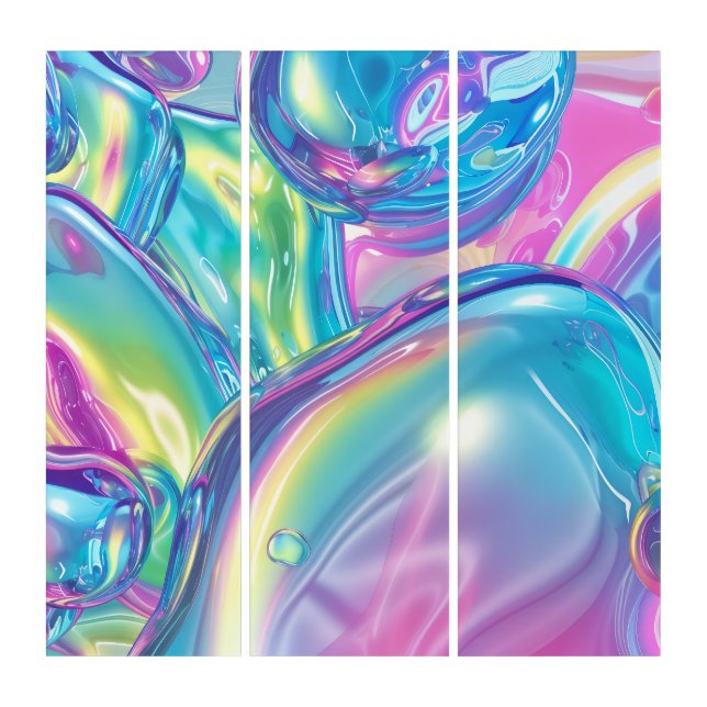 Abstract Liquid Chrome Stretched Canvas Print Triptych (Front)