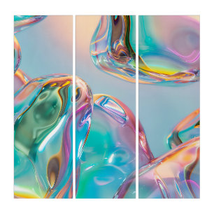 Abstract Liquid Chrome Stretched Canvas Print Triptych