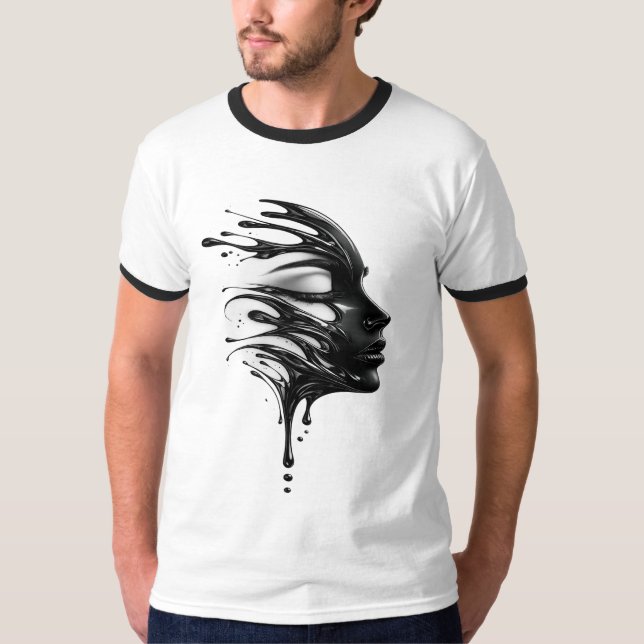 Abstract Liquid Face Art Graphic T-Shirt (Front)